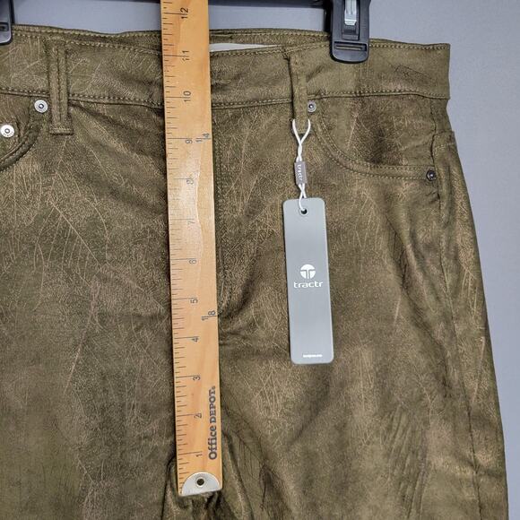 Tractr Pants Womens 6 Green Metallic Core Skinny Mid Rise Stretch Glam Rock Bold - Picture 8 of 16
